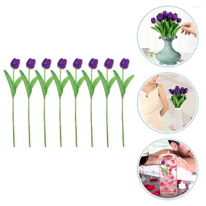 Dekoratif Çiçekler 8 PCS Sahte Bitkiler Simülasyon Tulip Yapay Diy Gelin Şubesi Lalipler Vazo Buket Gelin İçin Mor Ev Dekoru