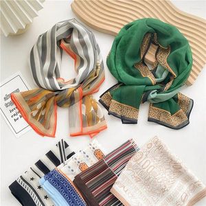 Lenços primavera verão mulheres turbante xales impressão geométrica gaze macia sol protetor bandanas headwrap lenço longo neckerchief