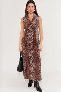 Lässige Kleider 2024 Mode RIXO Kleid Hochwertige Designer handgemachte lange Leopardenmuster mit einem Faden und