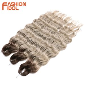 Anna 24 tum syntetiskt hårvattenvåg flätning ombre blond djup afro curl vridning virkning för kvinnor 240401
