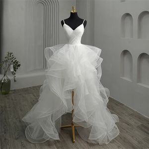 Abiti da sposa bianchi gotici lunghi sul retro corto davanti senza spalline Scollo a V profondo Abiti da sposa alti e bassi Vestido Colore personalizzato 240325