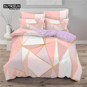 Set di biancheria da letto Set moderno geometrico rosa Morbida microfibra Triangoli in marmo nero Stampa Copripiumino King con federe Arredamento camera da letto