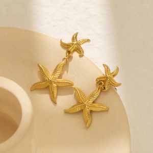 Dangle Brincos Boho Bilayer Lava Texturizado Starfish Areia Praia Estrela Gota Banhado A Ouro Metal Geométrico Piercing Brinco Mulheres Jóias