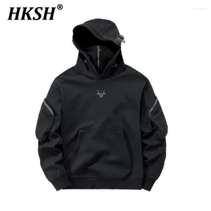 Hoodies masculinos hksh maré escura primavera outono funcional estilo punk máscara facial com capuz moletom nicho design alto sentido hk0186