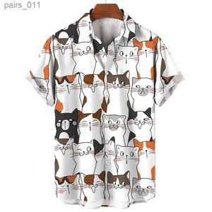 Erkekler Rahat Gömlek Erkek Gömlek Hawaii Kısa Kollu Erkek Giysileri Moda Düğmesi Gömlek Erkekler İçin Kawaii Kitten Üst T-Shirt Harajuku Sevimli Bluz Gömlek 240402