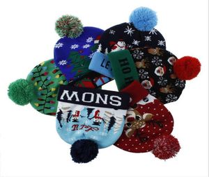 LED Noel Şapkaları Hafif Noel Beanies Örme Kroşe Kış Şapkaları Geyik Elk Kafatası Kapağı Akrilik Yün Pom Pom Şapkalar Parti Dekor Hediyeleri D3097309