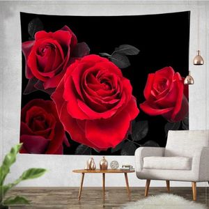 Tapisserier Red Rose Tapestry Romantiska blommor Valentins dagrum Dekor Vägg som täcker blommig mors bakgrundduk