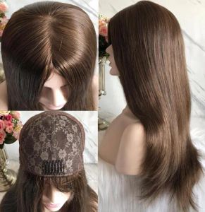 Peruki najlepsze mongolskie włosy peruka jedwabisty prosty brązowy kolor dziewiczy ludzkie włosy jedwabne baza żydowska peruki dla białych kobiet szybkie express d