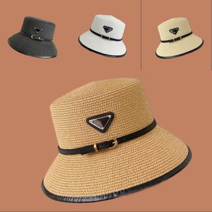 Fishermans P Bucket Caps Chapéu De Palha Designer Bordado Escavado Rua Letra Estética Seaside Fibra Lazer Verão Aniversário Praia Chapéu Mulheres PJ088 F23