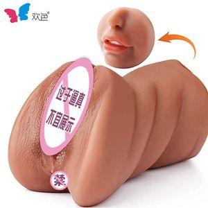 AA Designer Toys Sex Toys Dispositivo famoso de três canais com vagina na boca da língua e Anus três pontos Masturbação Male Masturbation Disposition Copo invertido