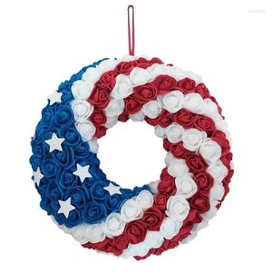 Decorative Flowers 4th Of July Wreaths For Door American Flag Garland Decoration Wreath Veterans Independence Patriotic Day