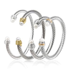 Armbanden imitation pärla flätad tvinnad tråd armband stilfullt chic guldpläterad bröllop armband för kvinnor eleganta smycken tillbehör