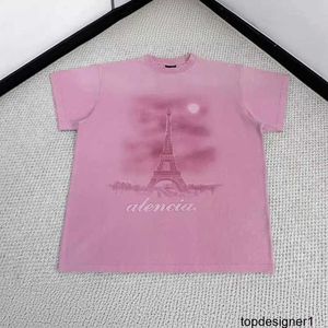 Designer alta versão paris b família 24 anos rosa torre de ferro lavado velho os versão solta unisex camiseta zr5v