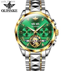 腕時計Ooupinke 3186自動メンズES機械的自己揺れ豪華なビジネスリストダイヤモンドタングステンスチールスフィアカレンダーL240402
