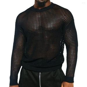 Erkek Sweaters Erkekler Fishnet Üstü Gömlekleri Görmek Şeffaf Uzun Kollu T-Shirt Net Canlandırıcı Bahar Street Giyim Mens Örgü Örgü Gömlek