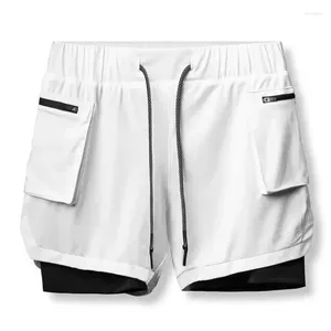 Herren-Shorts mit mehreren Taschen, zweilagig, leicht, für Fitness, schnell trocknend, atmungsaktiv, doppellagig, zum Laufen, fünf Punkte, lockere Basketballhose