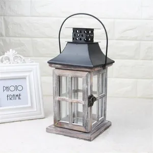 Candle Holders Windproof Lantern Wooden Retro Nordic Hanging Creative For Church Wedding Decor Stand Romantic Vintage European