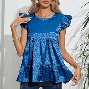 Kvinnors T-skjortor Kvinnor Summer Ruffle Sleeve Round Neck Lip Print T-shirt Löst babydollblusar