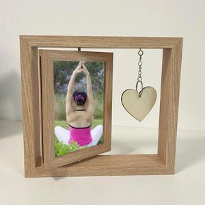 Frames Double-sided Po Frame Double Sided Rotating Wooden Picture Gift For Dad Husband Men Engraved Heart Pendant Father