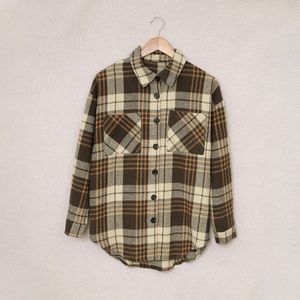 (Kvinna) Plaid skjorta Autumn Coat Winter Ny långärmad knapp Lös kontrastrock (kvinna) 89K7