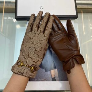 Gloves luxury designer gloves women men high quality real leather with push letter winter keep warm thicker windproof genuine sheepskin f