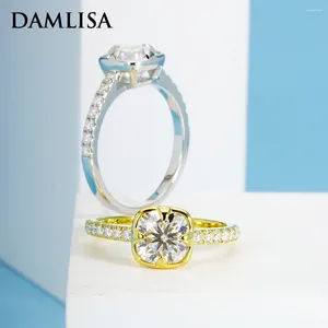 Pierścienie klastra Damlisa 2ct D Kolor Cushion Cut Moissanite Wedding dla kobiet 925 Srebrny pierścień