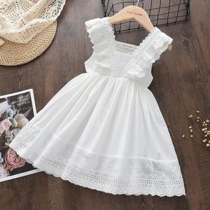 Summer Korean New Girl Flying Sleeves Princess Dress 2-7y Childrens Casual Clothing Fashion Lace Dress Retro Tank Top Set 240402