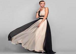 Black White Full Length A Line V Neck Sexy Long Prom Dress Long Party Gown Evening Dress Prom Dresses party Formal Occasion1417212