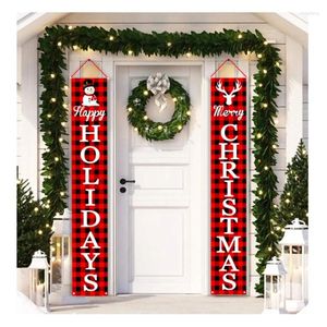 Juldekorationer 2pc Plaid Porch Sign Happy Holidays Banner ytterdörr hänger för hemvägg inomhus utomhusdekoration