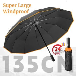 Super duże 135 cm Automatyczne składanie męskie parasol Wodoodporny wiatroodprola silny bezpieczeństwo odblaskowe wzmocnione duże parasole 240329