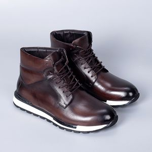 Stiefeletten im britischen Stil Winter-High-Top-Vintage-Lederstiefel Herren-Freizeitstiefel Business-Luxus-Botas für Herren A3