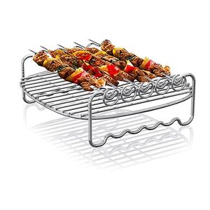 7Inch Air Fryer Rack Set Versatile Grilling Rack Double Layer Rack with Skewers Steaming Drain Oil Holder for Kitchen