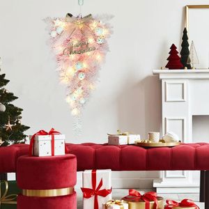 Decorative Flowers Christmas Pink Upside Down Tree With Light Decoration 22inch Long Hanging Garland For Entryway Multipurpose Exquisite