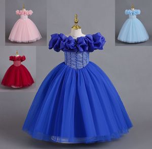 Lindos vestidos de festa/aniversário de menina azul céu azul vinho vestidos de concurso de menina vestidos de flor para meninas saias do dia a dia roupas infantis SZ 2-10 D402171