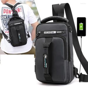 Backpack Men nylon -plecak torba komunikatorowa z USB między męską klatką piersiową Cross Body ramię s plecak torebka 4