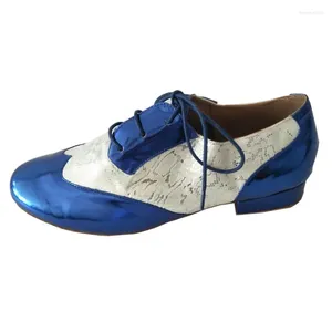 Sapatos de dança masculino profissional festa de salão latina salsa social azul real sapato de dança de casamento