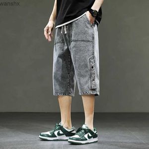 Calções masculinos estilo coreano verão preto perna larga denim shorts nova moda casual pequeno saco shorts masculino plus size 6xl 8xl ybr602l2404