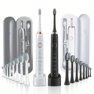 Escova de dentes elétrica vem com 6 cabeças de escova, suporte de clareamento portátil recarregável e estojo de viagem 240402