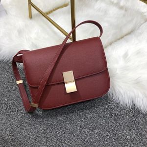 Drawstring Leather Handbag Diagonal Package 2024 Coral Red Hand Rub Grain Cowhide Tofu Bag Toothpick Pattern Shoulder