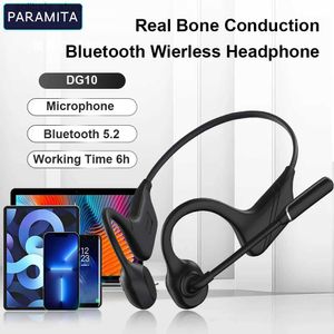 Mobiltelefonörlurar Paramita Real Bone Conduktion Earphones Wireless Bluetooth Sportsörlurar med mikrofon BT 5.2 IPX5 Vattentät körning Q240402