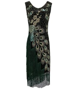 Plus Size Women 1920s Flapper Dress Vintage Vneck ärmlös påfågelbroderi Great Gatsby Dress paljett FRINGE Party Dress 21039431649