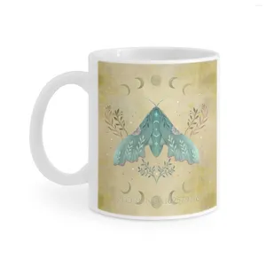 Mugs And Moth-Vintage White Mug Milk Tea Print 11 Oz Coffee Cup Antique Vintage Asian Painting Japanese Screen Night