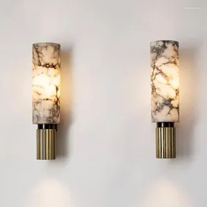 Lâmpada de parede Nordic Designer Natural Gloss Mármore Cilíndrico Decoração Quarto Cama Corredor Pendurado Luz
