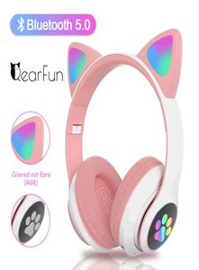 Tomada de fábrica luz flash bonito orelhas de gato bluetooth fones de ouvido sem fio com microfone pode controlar led criança menina estéreo música capacete phone4916970