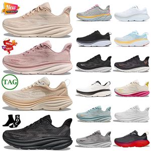 Top Quality Womens Mens Clifton 9 Bondi 8 Mesh Cloud Athletic Trainers Plataforma Respirável Jogging Walking Trainers Triple Branco Preto Esportes Ao Ar Livre Sapatilhas