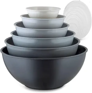 Bowls Kitchen 12 Piece Plastic Mixing With Lids Set - Bowl Nesting Microwave and Freezer Safe