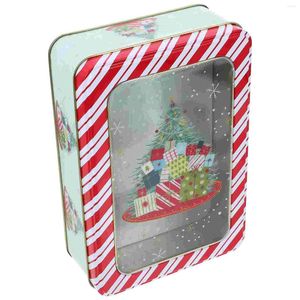 Depolama Şişeleri Çikolata Treat Box Noel Tin Plate Kurabiye Teneke Şekerler Bisküvi Pencere ile