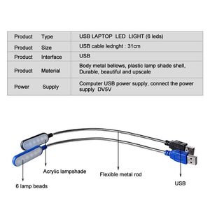 USB -Mini -LED -Leuchten Flexible Buchlicht Nacht Reading Leuchte für Power Bank Laptop Notebook PC Computer Night Light