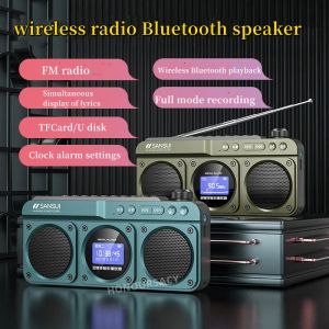 Altoparlanti Nuovo Sansui F28 Retro Radio Wireless Bluetooth Speaker Portable Stereo Subwoofer Mini Plug in Walkman Clock Alarm Music Player