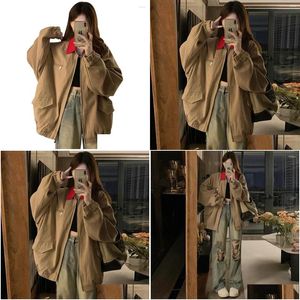 Womens Jackets Autumn American Retro broderi Kontrast Färglapa Jacka Tidig Loose Street Baseball Uniform Trend Drop Delivery AP DHU43